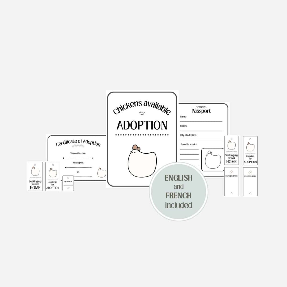 Mabel Chicken™ Adoption Kit Printable PDF (ENGLISH and FRENCH)