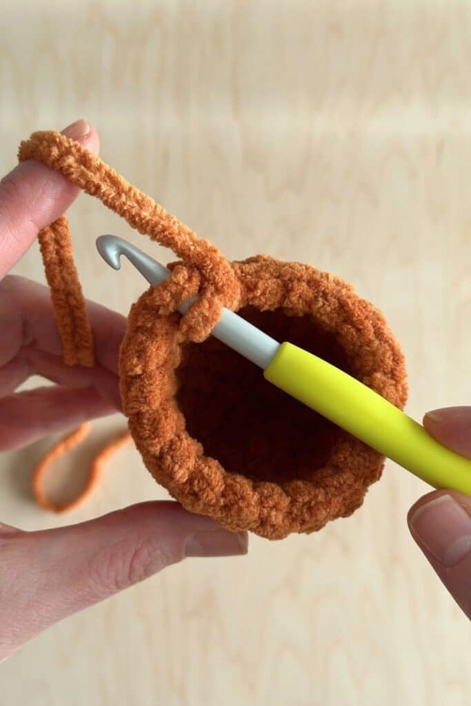 Photo showing how to prepare the bottom of the carrot pattern for attaching the top and bottom of the carrot pattern.