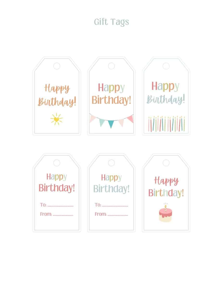 Image of the birthday party tags. 