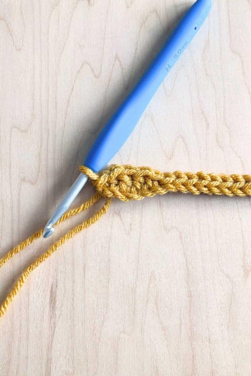 Last stitches into the crochet chain.