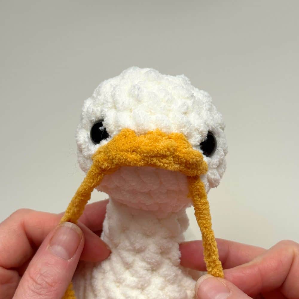 Finished beak, before ends are woven in.