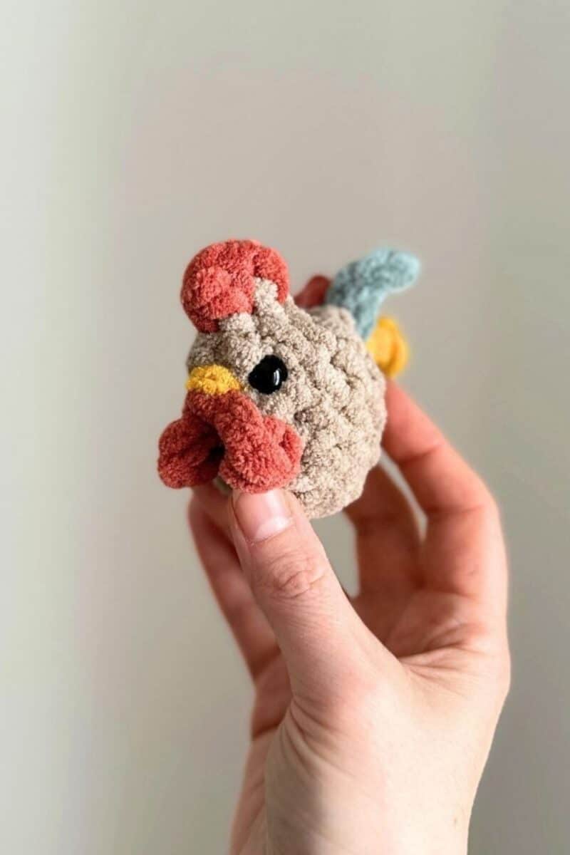 A mini crochet rooster.