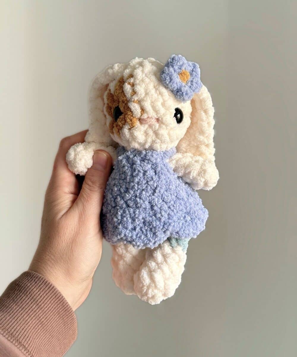Crochet bunny in a crochet dress.