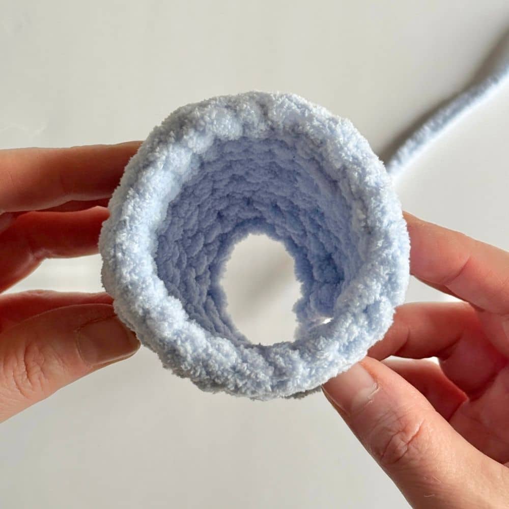 Photo showing the completed invisible finish on a crochet piece.
