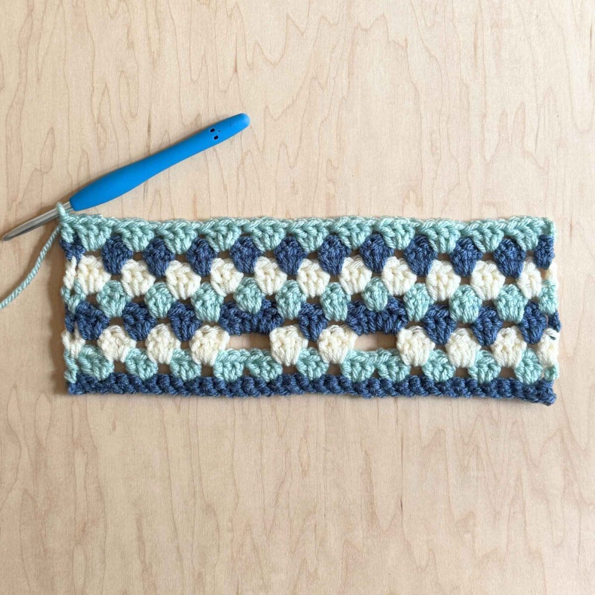 Finished photo of crochet hat before closing.
